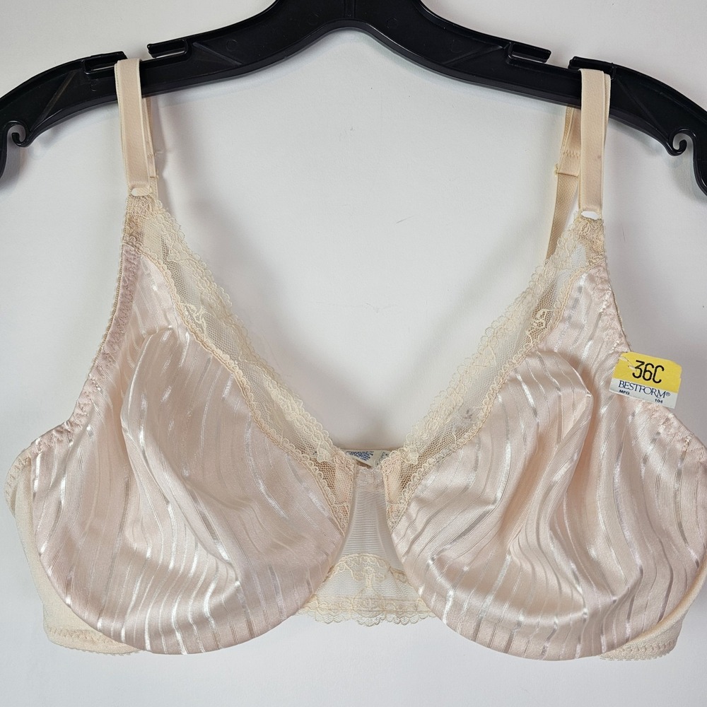 Bestform Vintage Second Skin Satin Unlined Striped Bra 36C Style 6421 Pink